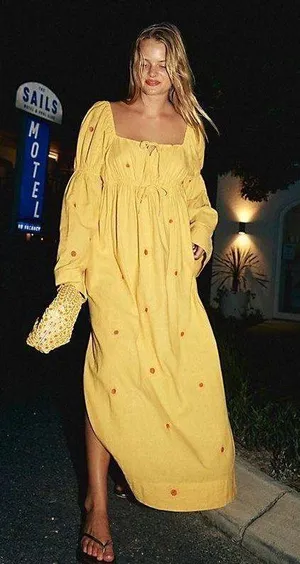 Free People Yellow Embroidered dress thumbnail 1