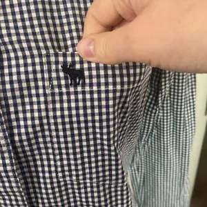 Abercrombie & Fitch micro plaid Oxford moose logo embroidery shirt navy white M thumbnail 8
