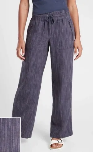 Athleta Cabo Linen Textured Wide Leg Pants Size Medium Navy Blue thumbnail 1