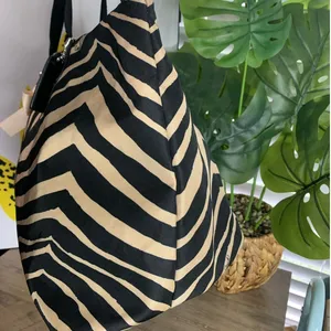 Coach y2k Devin Black Tan Zebra Print Nylon Overnight Tote Pouch thumbnail 3