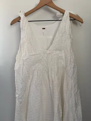 Free People Small Celine Maxi Dress White Textured Beach Flowy Bow Tie Strap thumbnail 6