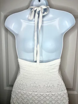 Frye Textured Knit Bright White Crochet Halter Midi Dress Sweater Dress M NWT thumbnail 7