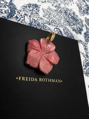 Freida Rothman Vault Hand-Carved Rose Quartz Flower Pendant Brass Based thumbnail 4