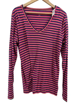 Gap Shirt Womens XL Favorite V-Neck Pink Orange Blue Striped Long Sleeve NEW thumbnail 1