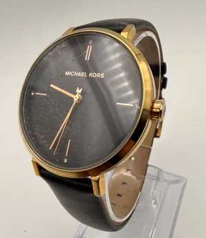 Michael Kors Jayne Minimalist Gold Tone Black Leather Watch Working New Battery thumbnail 1