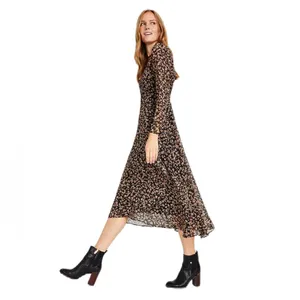 Tommy Hilfiger Crossover Hem Black Tan Floral Midi Dress‎ Sheer Chiffon Size 8 thumbnail 2