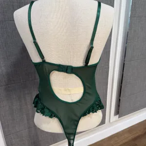 Lilosy NEW Medium Lace Bodysuit Emerald Green Floral Lace With Garter Belt Thigh thumbnail 3