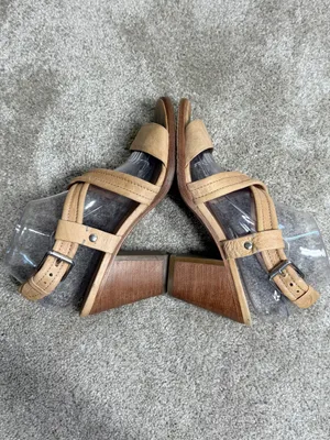 Frye Women’s Dani Criss Cross Sandals Block Heels Leather Strappy in Tan 8 thumbnail 5