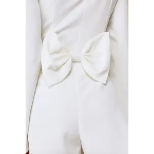 Lulus Luminous Aesthetic White Pearl Bow Long Sleeve Romper Wedding Bridal S NWT thumbnail 4