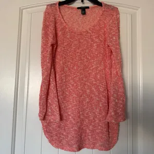 Soft Coral Pink Bouclé Open Knit Sweater Top Romantic Beachy Lightweight Long Sleeve thumbnail 3
