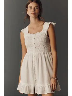 Anthropologie Peregrine Dainty Cottage Square Neck Mini Dress White Medium NWT thumbnail 2