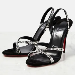 Christian Louboutin Emilie Strass 100 Embellished Strappy Sandal Heels Black 38 thumbnail 1