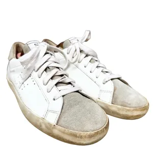 Sam Edelman Aubrie Sneakers Suede Leather Lace Up Perforated White Greige 7.5M thumbnail 2