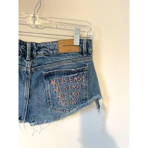 Zara Art is Easy Cut Off Distressed Denim Shorts Blue Pink Size 4 thumbnail 3