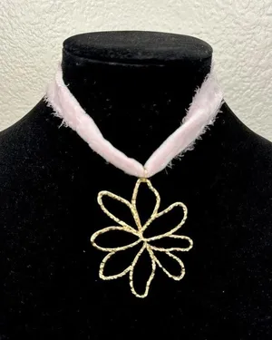 NEW Free People Annabelle Choker Blush Pink Fairy Velvet Necklace Ethereal Gold thumbnail 1