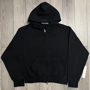 Essentials X small new black zipper white lettering fear of God hoodie thumbnail 2