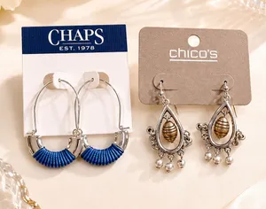 2 pair lot Chaps Blue Hoop Earrings Chico's Silver western boho elegant gift set thumbnail 1