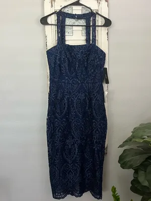 Lulus Love of Lace Navy Blue Lace Midi Dress size small NWT thumbnail 6