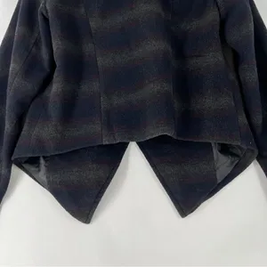 DEX Wool Blend Stylish‎ Striped Womens Crossover Asymmetric Hem Jacket Gray Size M thumbnail 9