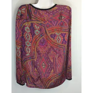 Lauren Ralph Lauren Purple Multicolor Abstract Top‎ Womens Large Bohemian Retro thumbnail 6