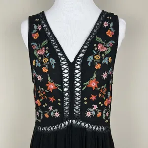 World‎ Market Dress Womens Small Medium Black Embroidered Floral Maxi Boho India thumbnail 4