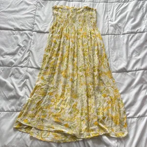 Kimchi Blue Yellow Floral Smocked Strapless Midi Dress Small Cottagecore Prairie thumbnail 9