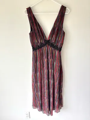 House of Harlow 1960 X Revolve Yelena Midi Dress Linen Multi Color Stripes Y2K thumbnail 2