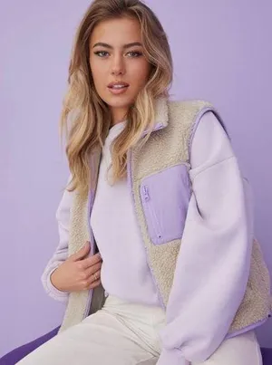 Vero Moda Vmcille Short Teddy Fleece Waistcoat Lavender Vest Size XS NWT thumbnail 1