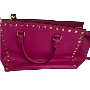 Michael Kors Selma Satchel Women Medium Magenta Pink Studded Saffiano Leather thumbnail 13