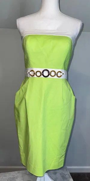 NEW Antonio Melani Strapless Dress Size 6 Lime Green White thumbnail 1
