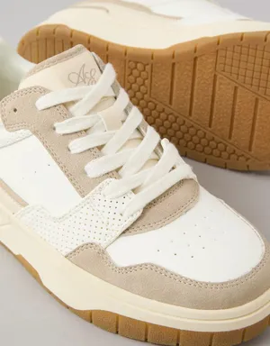American Eagle White Beige Taupe Varsity Retro Sneaker Chunky Platform Shoes thumbnail 3
