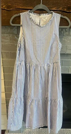 J. Crew Blue White Stripped Seersucker Tiered Dress Size 4 Preppy Southern EUC thumbnail 1