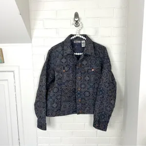 Vintage Bill Blass Patterned Tapestry Trucker Jacket Size M Blue Size M thumbnail 2