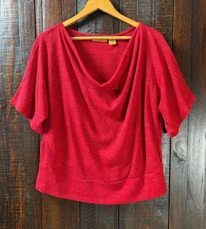Valerie Stevens Red Sparkle Drape Neck Women's Top XL thumbnail 1