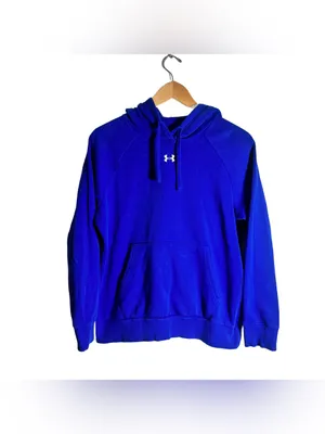 Under Armour Hooded Sweatshirt Women's Small Blue Logo Fleece Pullover Athletic thumbnail 2