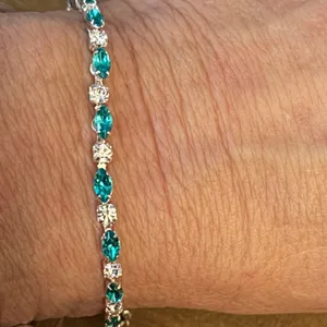 Silver tone teal and clear tennis bracelet thumbnail 2