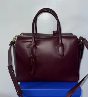 J.Crew Women's Burgundy Leather Handbag with gold hardware thumbnail 1