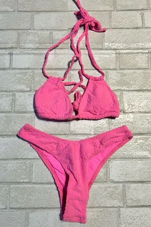 KB Kinis Pink Flower Textured Bikini Set Size Small thumbnail 1
