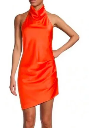 Gianni Bini Peyton Satin Mini Draped Sheath Dress Women's Size 2 Mandarin Orange thumbnail 1