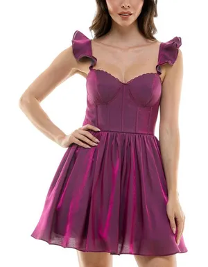 NWT B. Darlin Juniors Corset Flutter Sleeve Fit Flare Dress K43AU17 Berry 0 thumbnail 1