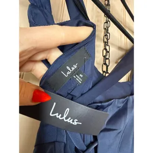 Lulus Admirably Chic Navy Blue Satin Lace-Up Mini Dress Pockets Night Out Small thumbnail 6