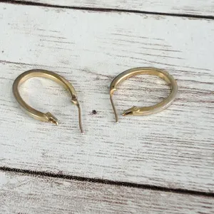 Vintage Earrings For Pierced Ears - Dainty Dull Gold Tone Elongated Hoops thumbnail 6