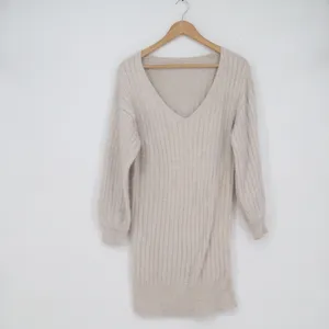 Rouge! Beige Ribbed Knit V-Neck Sweater Dress Long Sleeve Size 8 Oatmeal thumbnail 2