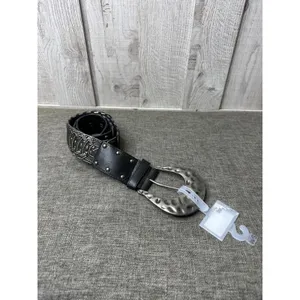 Western Style Black Belt w/ Silver Studded Details & Embossed Hardware Women S/M thumbnail 2