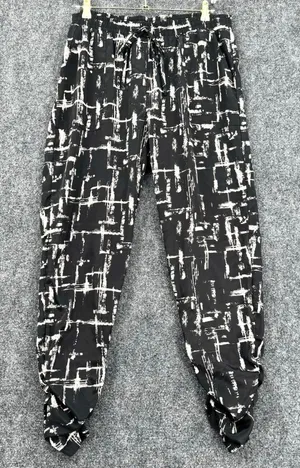 Vintage Y2K Wet Seal Ruched Ankle Pants Black White Pull Up Emo Grunge Punk Sz L thumbnail 1