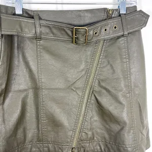Free People Vegan Leather Moto Mini Skirt Y2K Boho Edgy Rocker Olive thumbnail 3