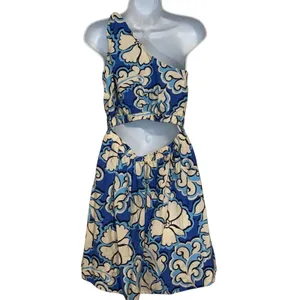 🆕 MEET ME IN SANTORI Azure Bloom Floral One Shoulder Cutout‎ Mini Dress Small thumbnail 5
