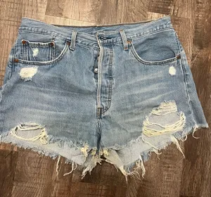 Levi's Blue Distressed Denim Shorts thumbnail 1