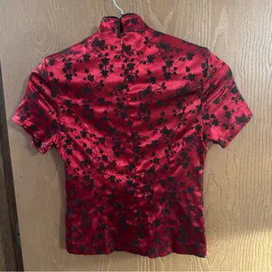 Jessica Howard Womens 8 Red & Black Embroidered Faux Wrap Top Floral & Butterfly thumbnail 5