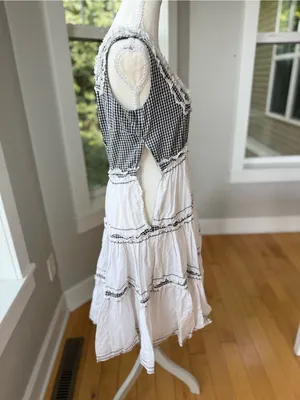 Vintage Handmade Black & White Gingham Tiered Cotton Midi Dress FLAW thumbnail 6